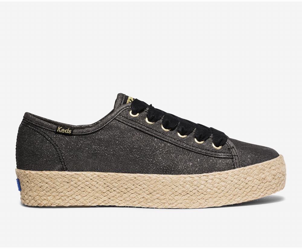 Women's Keds Triple Kick Jute Feat Organic Cotton Sneakers Black 9781034RD - South Africa